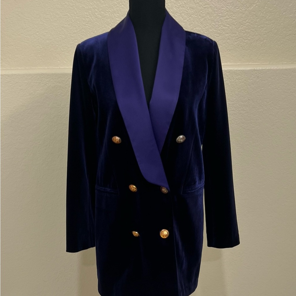 Purple Kate Hewko Satin Blazer with Gold Buttons